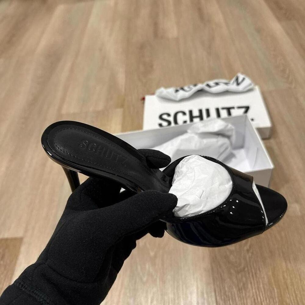 Schutz black patent leather heels